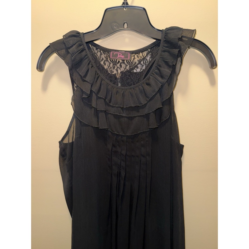 Sheer Black Ruffle Top With Lace Under Shirt Size Large
